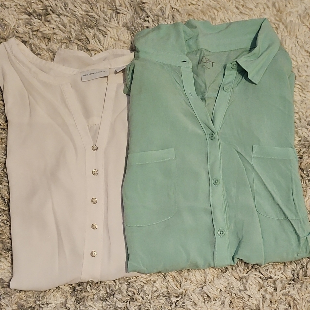LOFT Light Green And New York White Button-Up Blouses, Size M